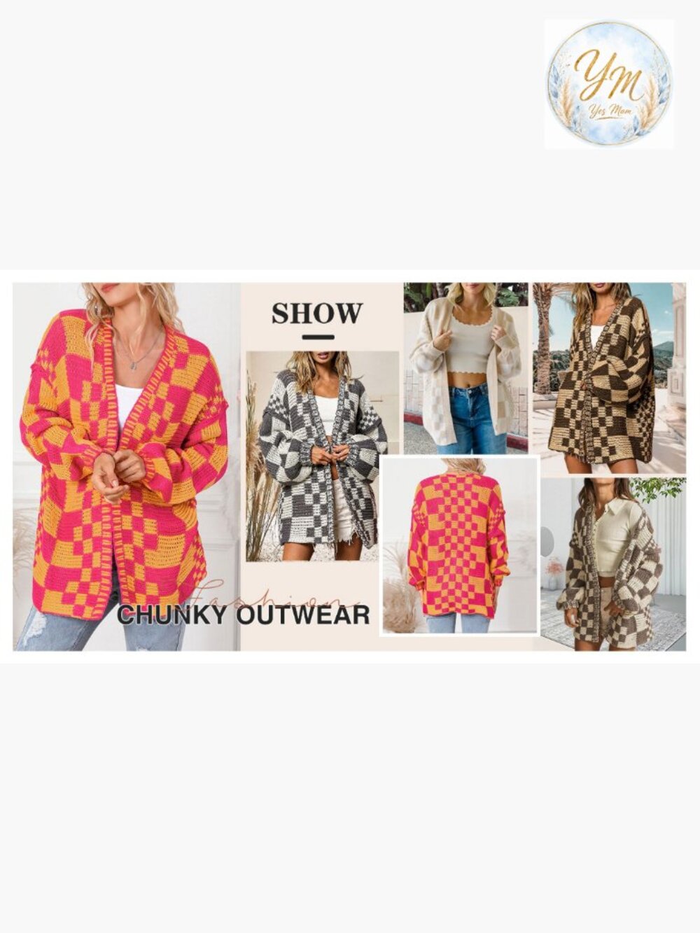 Vintage Open Front Chunky Knit Plaid Long Sleeve Cardigan - Picture 7 of 7